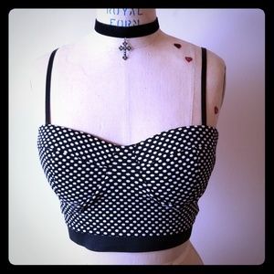 SOLD! Zip-up polka dot bustier crop top
